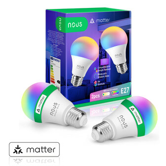 Nous E27 Smart Bulb RGB Wifi Matter 2-pack