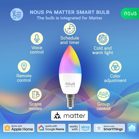 Nous E14 Smart Bulb RGB Wifi Matter 2-pack