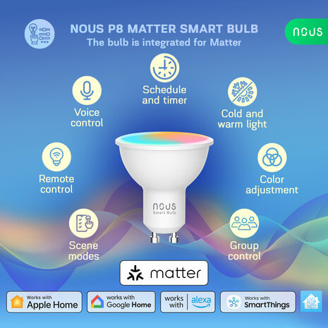 Nous GU10 Smart Bulb RGB Wifi Matter 2-pack