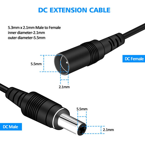 Dahua verlengde stroomkabel 5 meter 12V