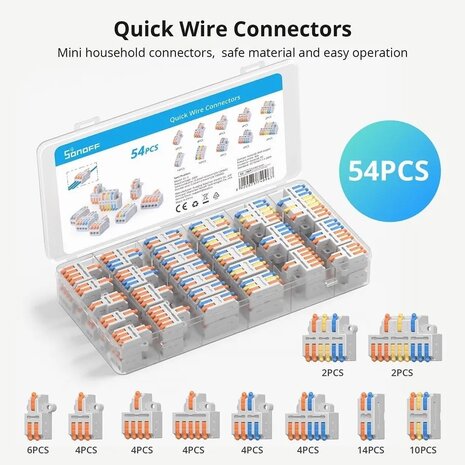 Sonoff Quick Wire Splicing Connector Splitter kit (10 types, 54 stuks)