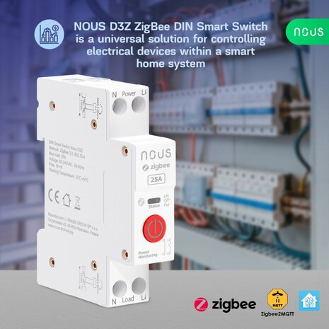 Nous DIN-compatibele slimme Tuya Zigbee relaismodule, 25A