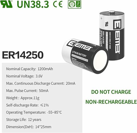 Lithium batterij 3.6 V 1200 mAh