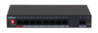 Dahua PFS3009-8ET-96-v2 Switch 8x PoE totaal 96W, 1x Uplink