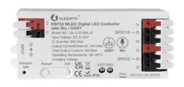 Gledopto WLED LED strip controller, met microfoon en doe-het-zelfmodus